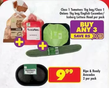 Class 1 Tomatoes, Class 1 Onions, English Cucumber, Iceberg Lettuce