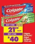 Colgate - Gel/Herbal/Original Toothpaste