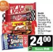 Kit Kat - Bar One, Smarties, Tex, Aero, Chunky or 4 Finger