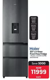 Haier - 327 L 3-Door Frost Free Fridge