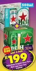 Heineken - Original/Silver Pure Malt Lager Beer Cans