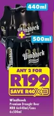 Windhoek - Premium Draught Beer NRB 6x440ml/Cans 6x500ml