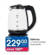Safeway - 1.7 Litre Cordless Glass Kettle
