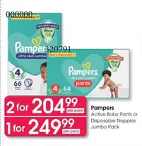 Pampers - Active Baby Pants or Disposable Nappies Jumbo Pack