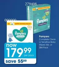 Pampers - Complete Clean or Sensitive Baby Wipes 336- or 384-Pack