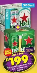 Heineken - Original/Silver Pure Malt Lager Beer Cans