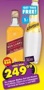 Johnnie Walker - Red Label Blended Scotch Whisky 750ml & Schweppes Soft Drink