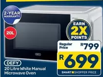 Defy - 20 Litre White Manual Microwave Oven