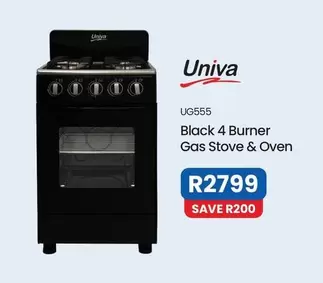 Univa - UG555 Black 4 Burner Gas Stove & Oven