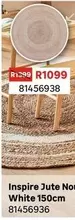 Inspire Jute Nour Rug White 150cm