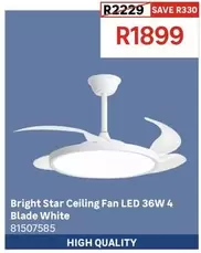 Bright Star - Ceiling Fan LED 36W 4 Blade White