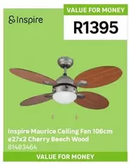 Inspire - Maurice Ceiling Fan 106cm E27x2 Cherry Beech Wood 81483464