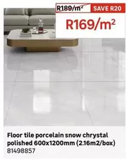 Floor Tile Porcelain Snow Chrystal Polished 600x1200mm (2.16m2/box)