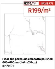 Floor Tile Porcelain Calacatta Polished 600x600mm(1.44m2/box)