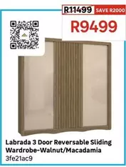 Labrada 3 Door Reversible Sliding Wardrobe-Walnut/Macadamia