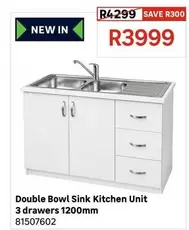 Double Bowl Sink Kitchen Unit 3 Drawers 1200mm 81507602