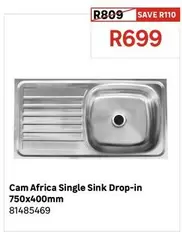 Cam Single Sink Drop-in 750x400mm