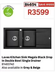 Laveo Kitchen Sink Megalo Black Drop In Double Bowl Single Drainer 81483740