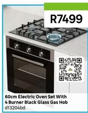 60cm Electric Oven Set With 4 Burner Black Glass Gas Hob D13204bd
