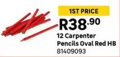12 Carpenter Pencils Oval Red HB 