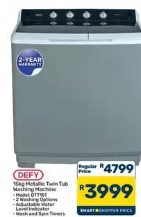 Defy - 15kg Metallic Twin Tub Washing Machine