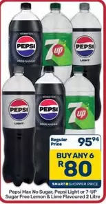 pepsi - Pepsi Max No Sugar, Pepsi Light or 7-UP Sugar Free Lemon & Lime Flavoured