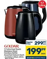 Goldair - 1.7 Litre Cool Touch Stainless Steel Cordless Kettle