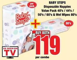 Disposable Nappies Value Pack 40's / 44's / 50's / 60's & Wet Wipes 80's