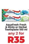 Aquafresh - Fresh & Minty or Herbal Toothpaste