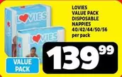Lovies - VALUE PACK DISPOSABLE NAPPIES 40/42/44/50/56 per pack