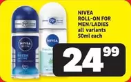 Nivea - ROLL-ON FOR MEN/LADIES