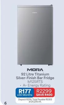 Total - 92 Litre Titanium Silver-Finish Bar Fridge M125RTS