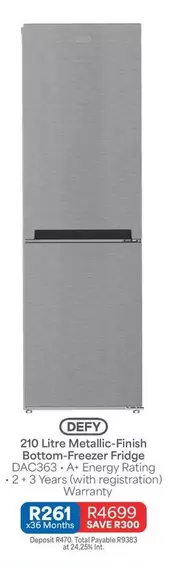 Defy - 210 Litre Metallic-Finish Bottom-Freezer Fridge DAC363