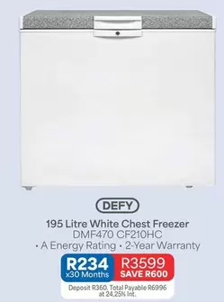 Defy - 195 Litre White Chest Freezer DMF470 CF210HC