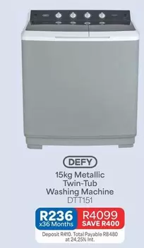 Defy - 15kg Metallic Twin-Tub Washing Machine DTT151