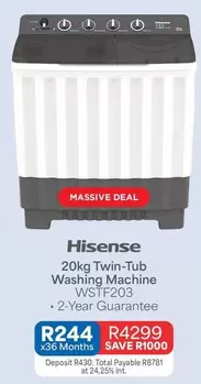 Hisense - 20kg Twin-Tub Washing Machine WSTF203