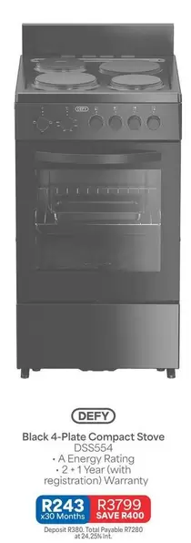 Defy - Black 4-Plate Compact Stove DS5554