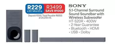 Sony - 5.1-Channel Surround Soundbar with Wireless Subwoofer HT-S20R