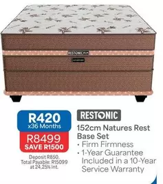 Restonic - 152cm Natures Rest Base Set