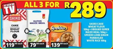 SASKO - Sasko Cake Wheat Flour 10kg + Ubrand Super Maize Meal 10kg + Spekko Long Grain Parboiled White Rice 10kg