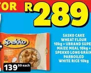 Spekko - CAKE WHEAT FLOUR 10kg + UBRAND SUPER MAIZE MEAL 10kg + SPEKKO LONG GRAIN PARBOILED WHITE RICE 10kg
