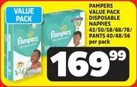 Pampers - VALUE PACK DISPOSABLE NAPPPIES 42/50/58/68/78/ PANTS 40/48/56 per pack