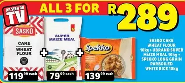 SASKO - Sasko Cake Wheat Flour 10kg + Ubrand Super Maize Meal 10kg + Spekko Long Grain Parboiled White Rice 10kg