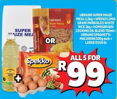 Spekko - Super Maize Meal, Long Grain Parboiled White Rice, Cooking Oil Blend, Spaghetti/Macaroni, Large Eggs