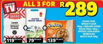 SASKO - Sasko Cake Wheat Flour 10kg + Ubrand Super Maize Meal 10kg + Spekko Long Grain Parboiled White Rice 10kg