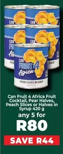Fruit Cocktail, Pear Halves, Peach Slices or Halves in Syrup