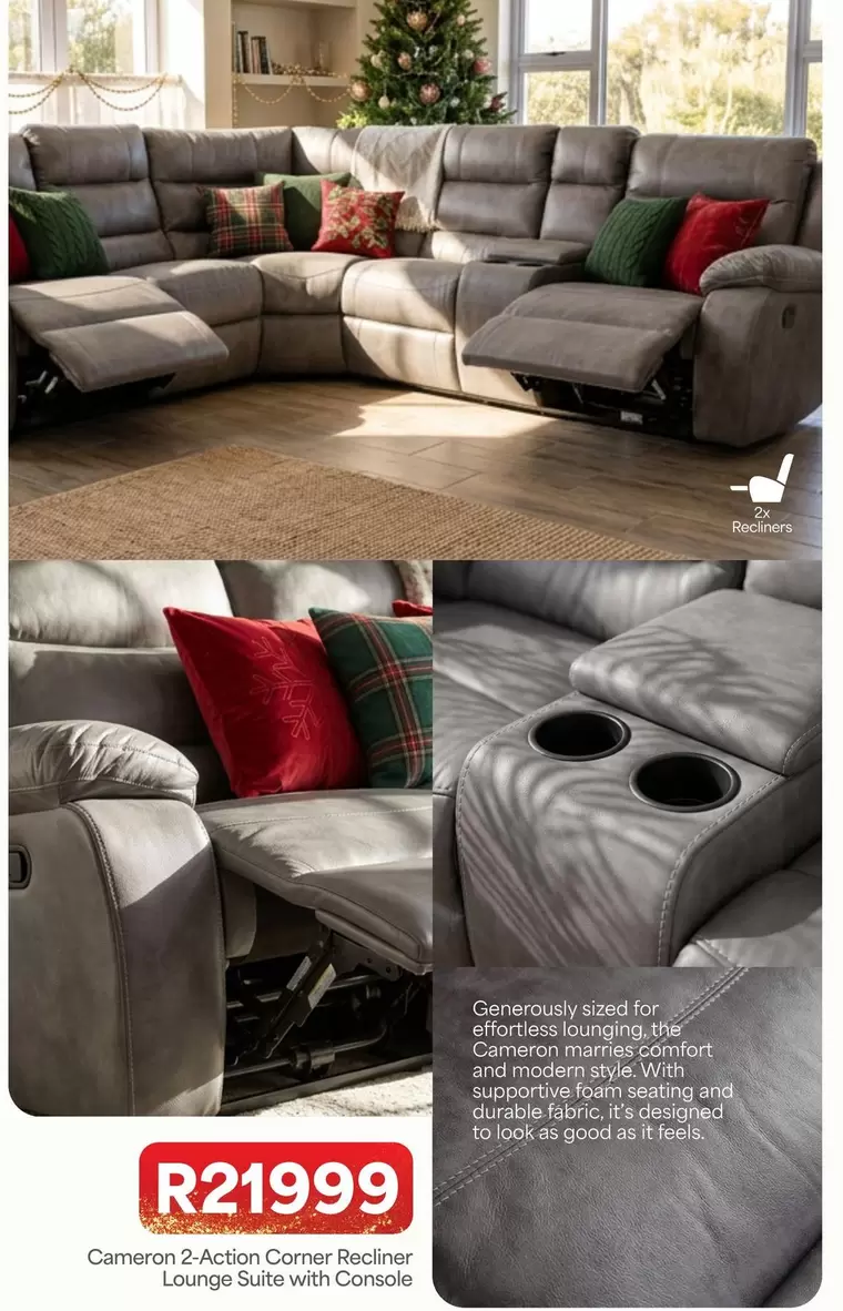 Comfort - Cameron 2 Action Corner Recliner Lounge Suite