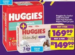 Huggies - Dry Comfort Jumbo Pack/Gold Value Pack Disposable Nappies/Pants