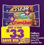 Cadbury - Lunch Bar / 5 Star / Crunchie / Astro / P.S. Chocolate Bar