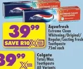 Aquafresh - Extreme Clean Whitening/Original/Regular/Lasting Fresh Toothpaste